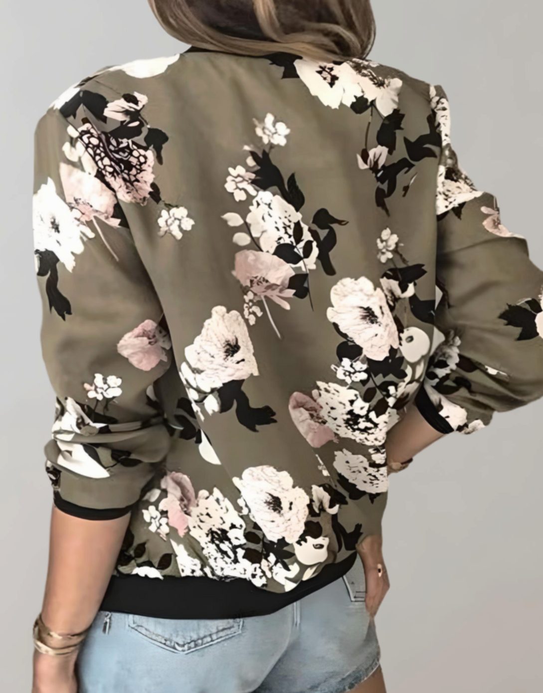 Women's All-Over Floral Print Zip Bomber with Side Pockets