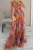 Women's Floral Tulle Sleeveless Maxi Cocktail Dress