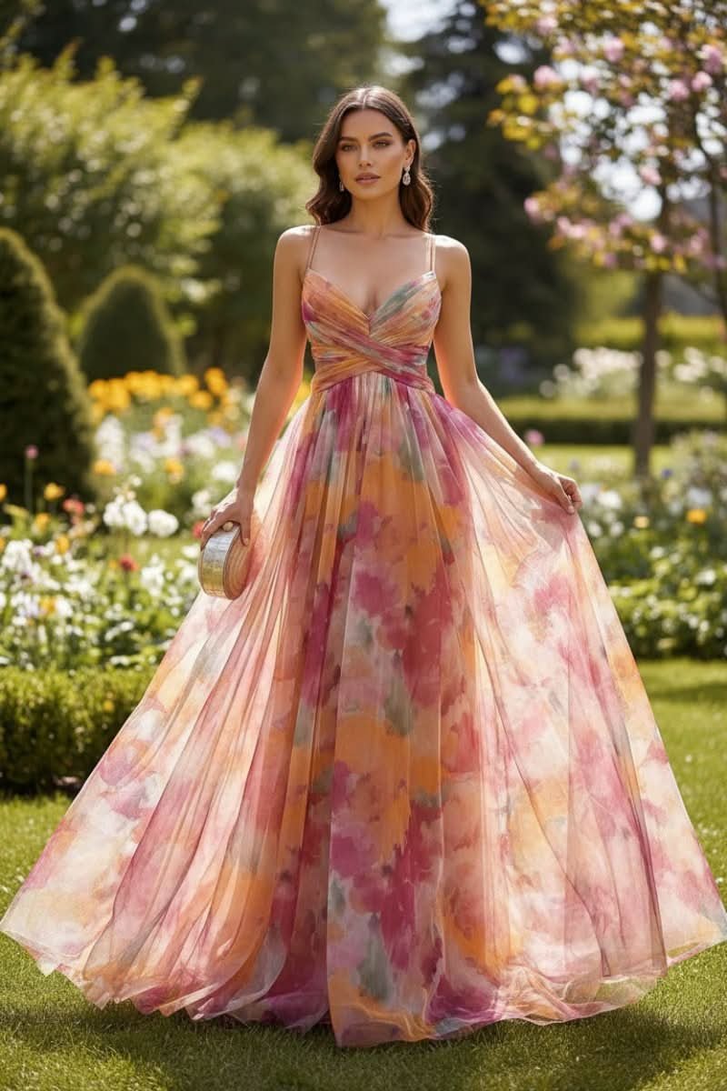 Women's Floral Tulle Sleeveless Maxi Cocktail Dress
