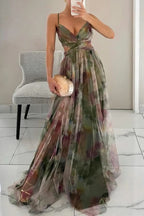 Women's Floral Tulle Sleeveless Maxi Cocktail Dress