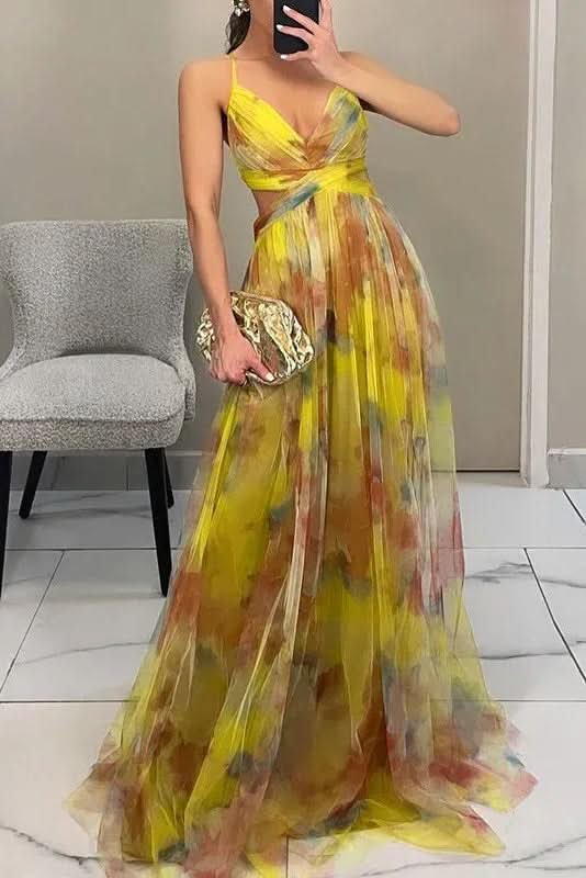 Women's Floral Tulle Sleeveless Maxi Cocktail Dress
