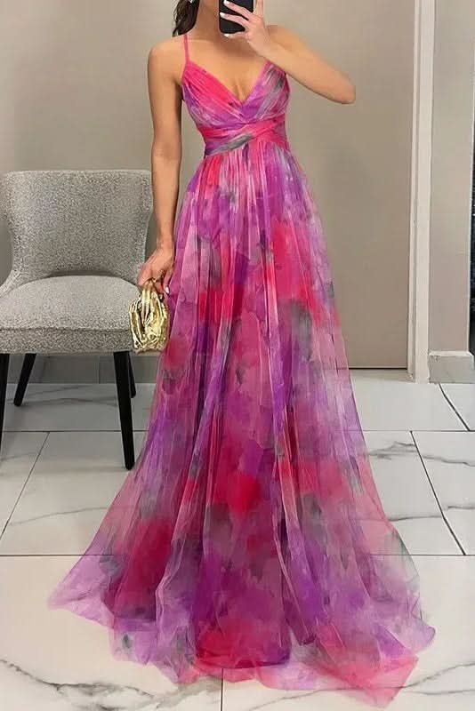 Women's Floral Tulle Sleeveless Maxi Cocktail Dress