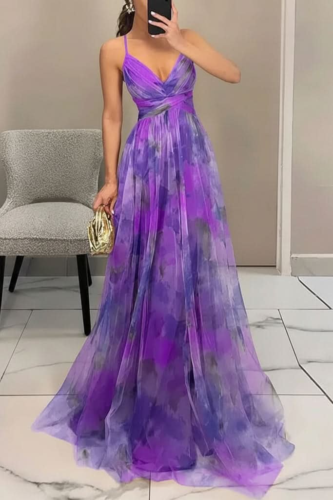 Women's Floral Tulle Sleeveless Maxi Cocktail Dress