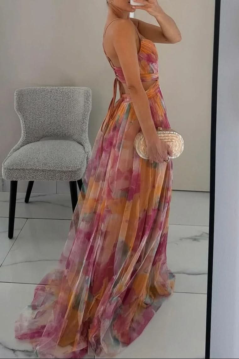 Women's Floral Tulle Sleeveless Maxi Cocktail Dress