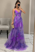Women's Floral Tulle Sleeveless Maxi Cocktail Dress