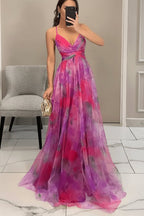Women's Floral Tulle Sleeveless Maxi Cocktail Dress