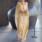 Women's Flowy Batwing-Sleeve Maxi Long Sleeve Dress Crewneck