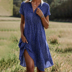Women's Flowy Floral V-Neck Short Sleeve Midi Dress