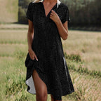 Women's Flowy Floral V-Neck Short Sleeve Midi Dress