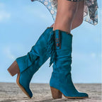 Women's Fringe Suede Western Knee High Boots Block Heel