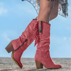 Women's Fringe Suede Western Knee High Boots Block Heel