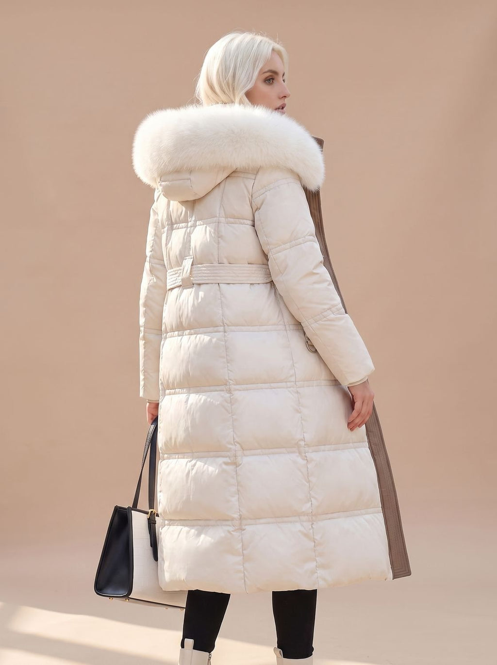 Women's Fur-Hood Quilted Long Puffer Coat