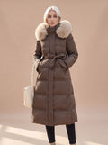 Women's Fur-Hood Quilted Long Puffer Coat
