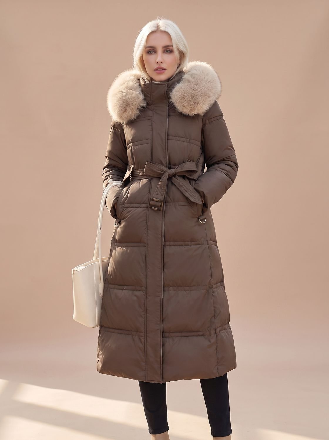 Women's Fur-Hood Quilted Long Puffer Coat