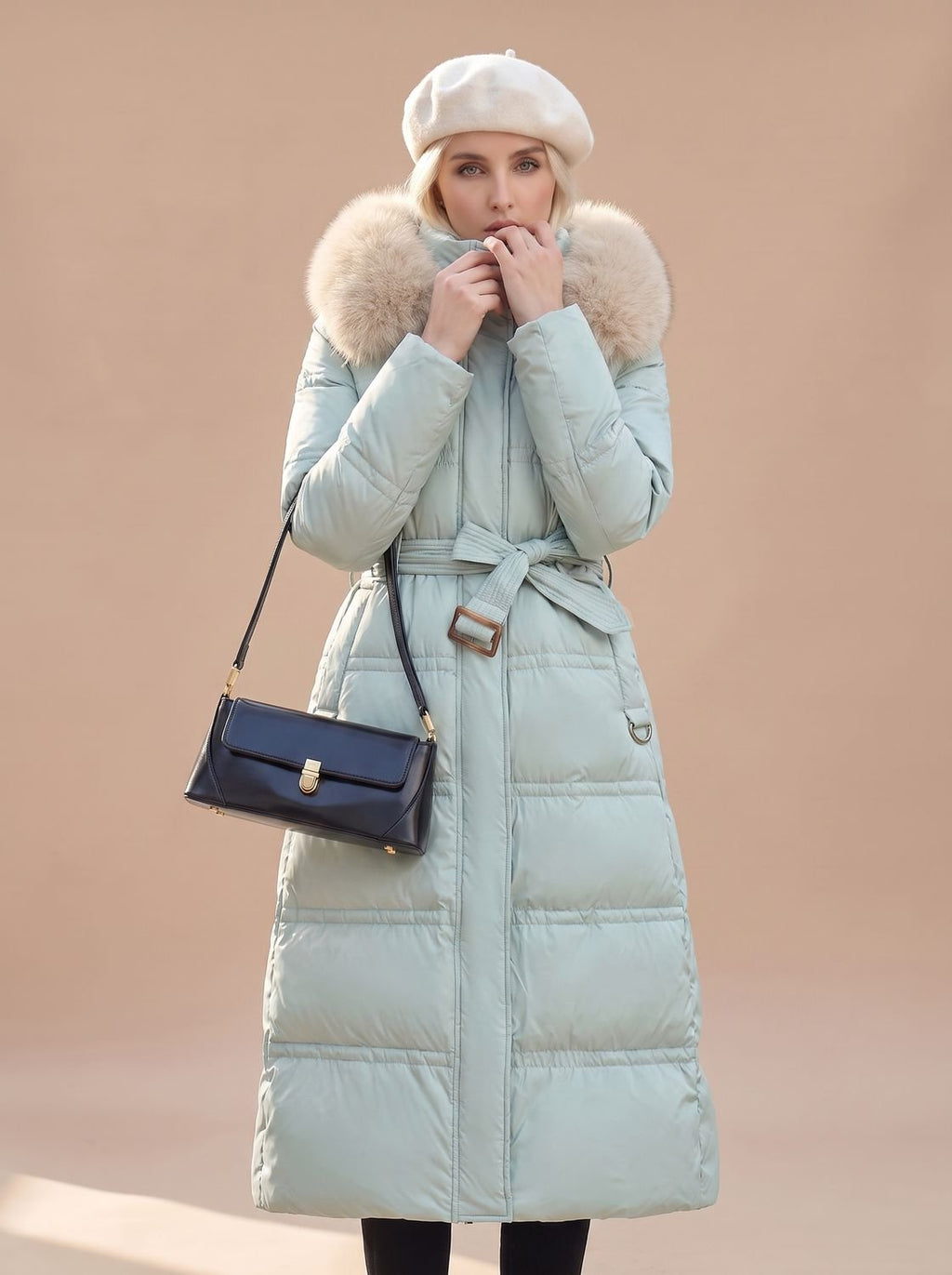 Women's Fur-Hood Quilted Long Puffer Coat