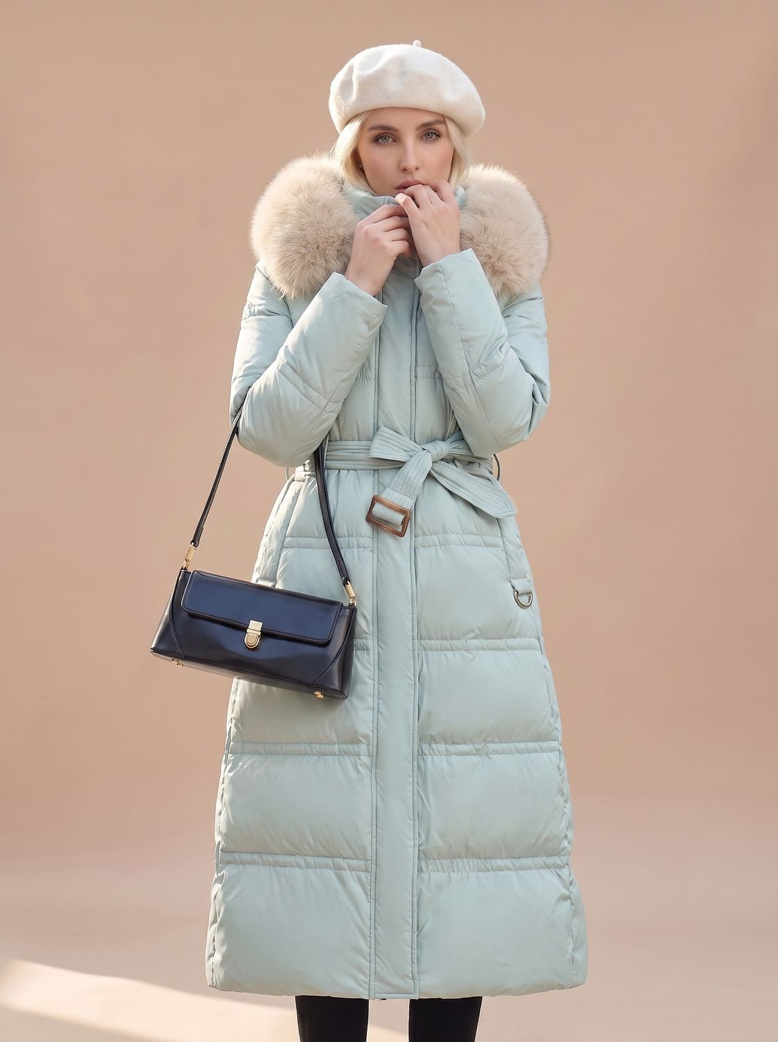 Women's Fur-Hood Quilted Long Puffer Coat