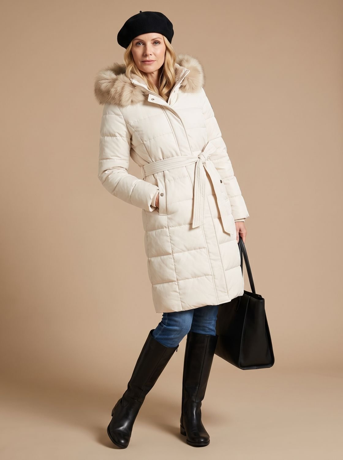 Women's Fur-Hood Quilted Long Puffer Coat