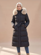 Women's Fur-Hood Quilted Long Puffer Coat