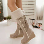 Women's Fur-Trim Wedge Heel Knee-High Winter Boots