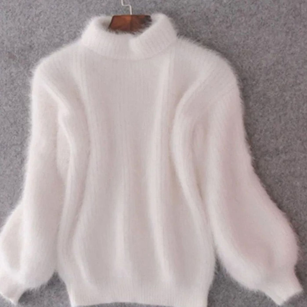 Women's Fuzzy Angora Turtleneck Loose Knit Sweater