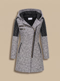 Women's Hooded Asymmetric-Zip Quilted-Panel Wool-Blend Coat