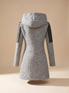 Women's Hooded Asymmetric-Zip Quilted-Panel Wool-Blend Coat