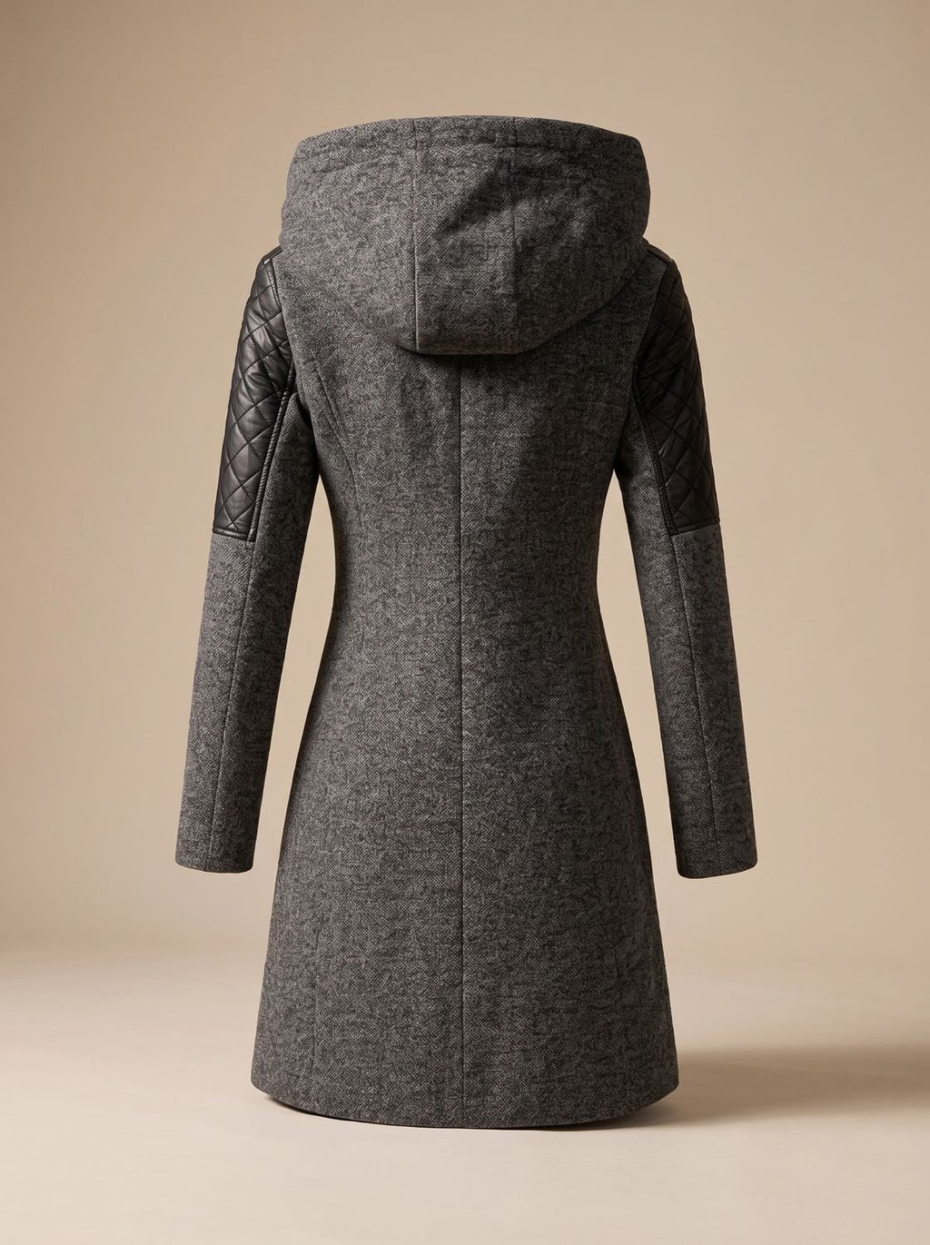 Women's Hooded Asymmetric-Zip Quilted-Panel Wool-Blend Coat
