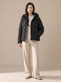 Women's Waist-Length Down-Fill Puffer with Attached Hood - Classic Black