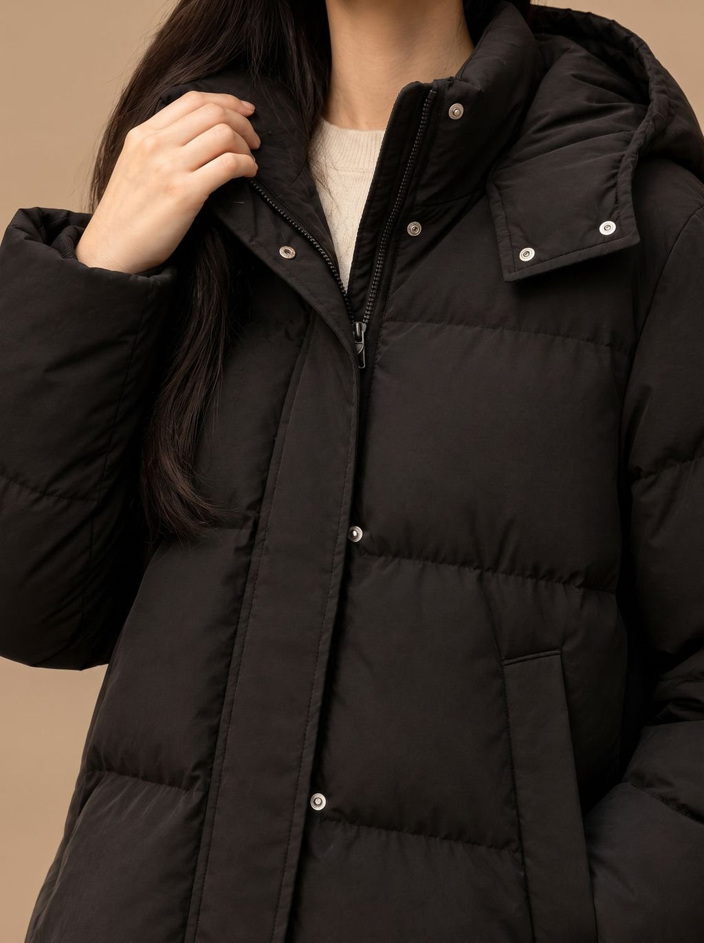 Women's Waist-Length Down-Fill Puffer with Attached Hood