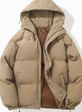 Women's Quilted Zip-Up Puffer with Cinch Hem and Adjustable Hood - Khaki
