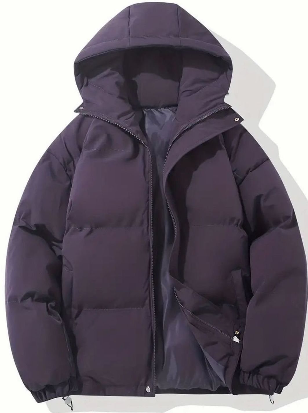 Women's Quilted Zip-Up Puffer with Cinch Hem and Adjustable Hood - Purple