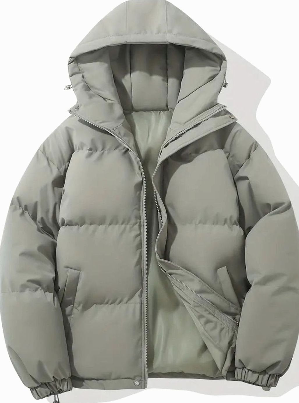 Women's Quilted Zip-Up Puffer with Cinch Hem and Adjustable Hood - Gray