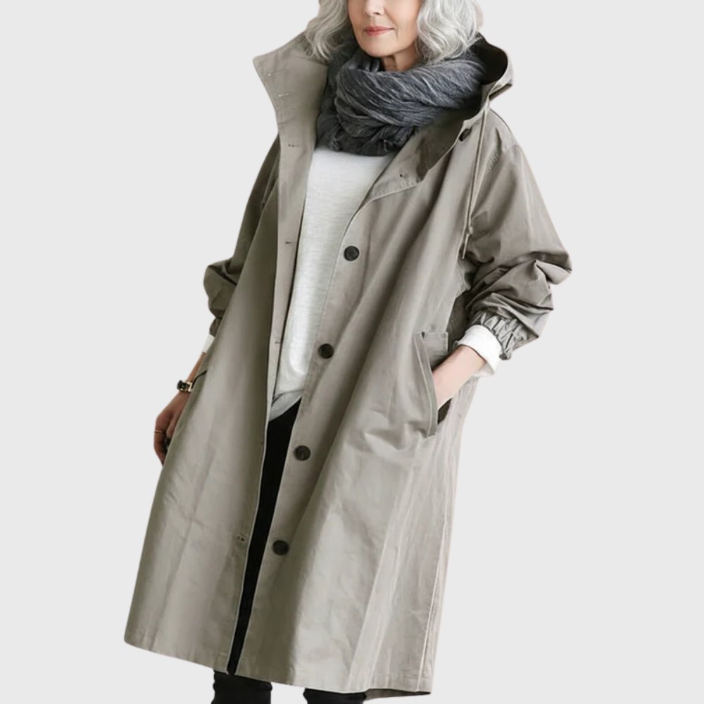 Women's Hooded Waterproof Relaxed-Fit Long Trench Coat