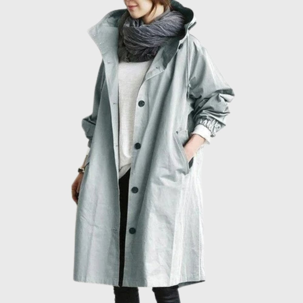 Women's Hooded Waterproof Relaxed-Fit Long Trench Coat