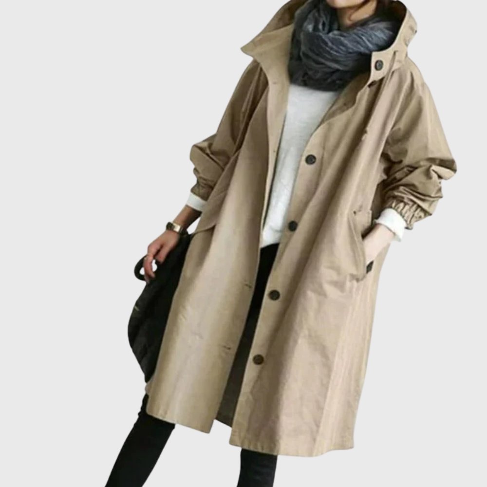Women's Hooded Waterproof Relaxed-Fit Long Trench Coat