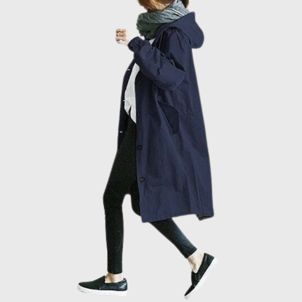Women's Hooded Waterproof Relaxed-Fit Long Trench Coat