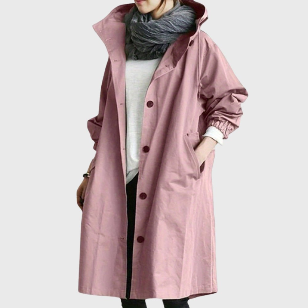 Women's Hooded Waterproof Relaxed-Fit Long Trench Coat
