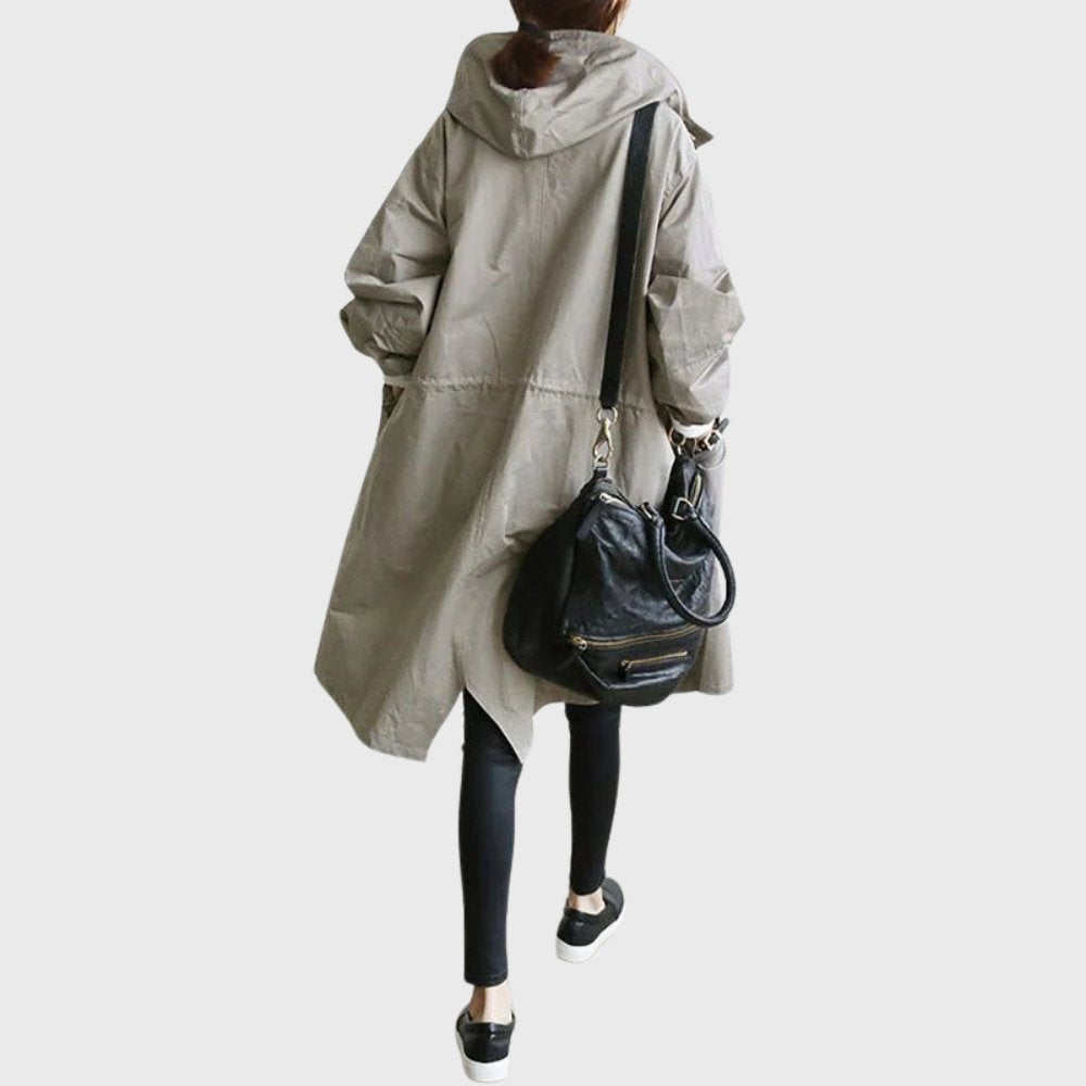 Women's Hooded Waterproof Relaxed-Fit Long Trench Coat