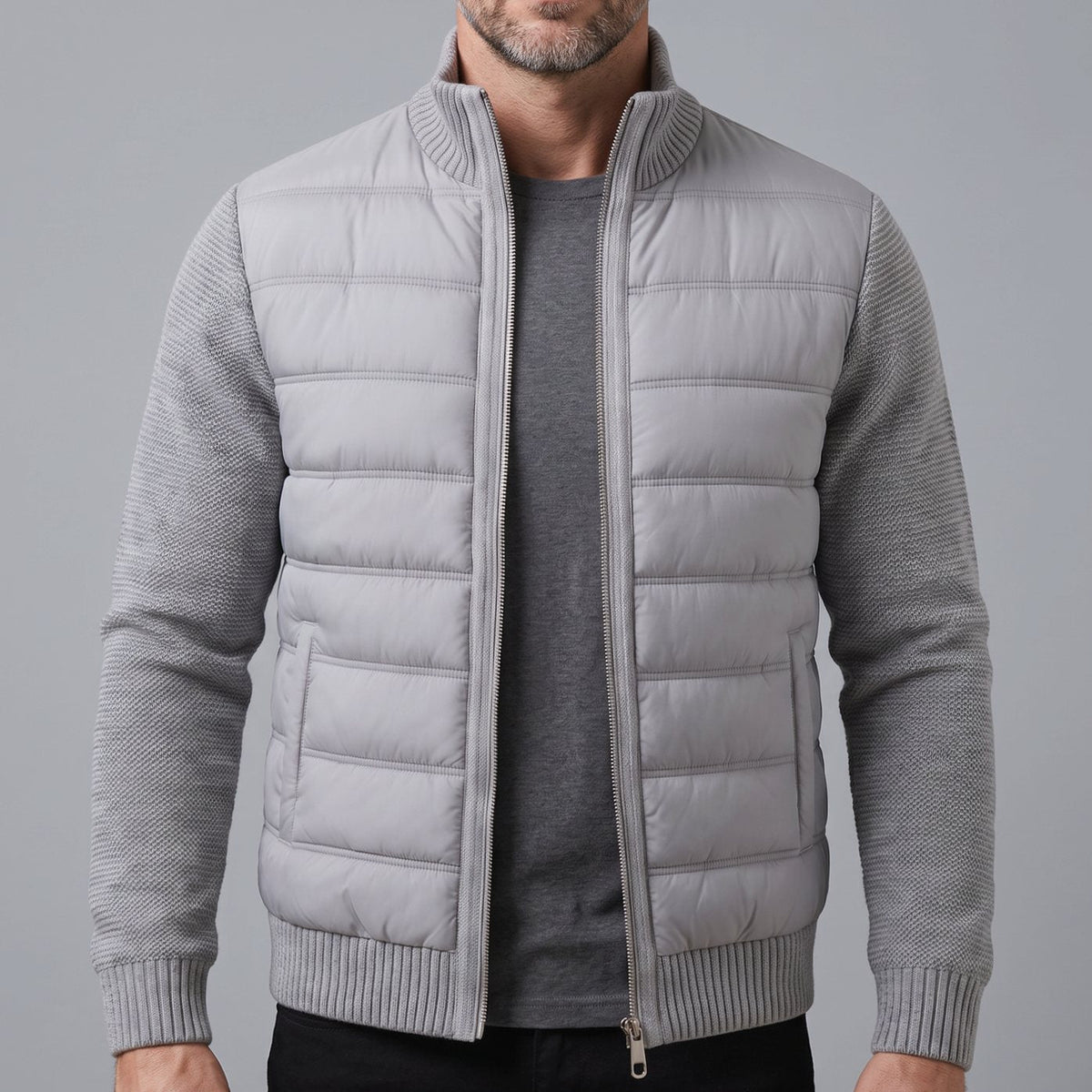 Women's Hybrid Quilted Jacket with Stretch Knit Sleeves