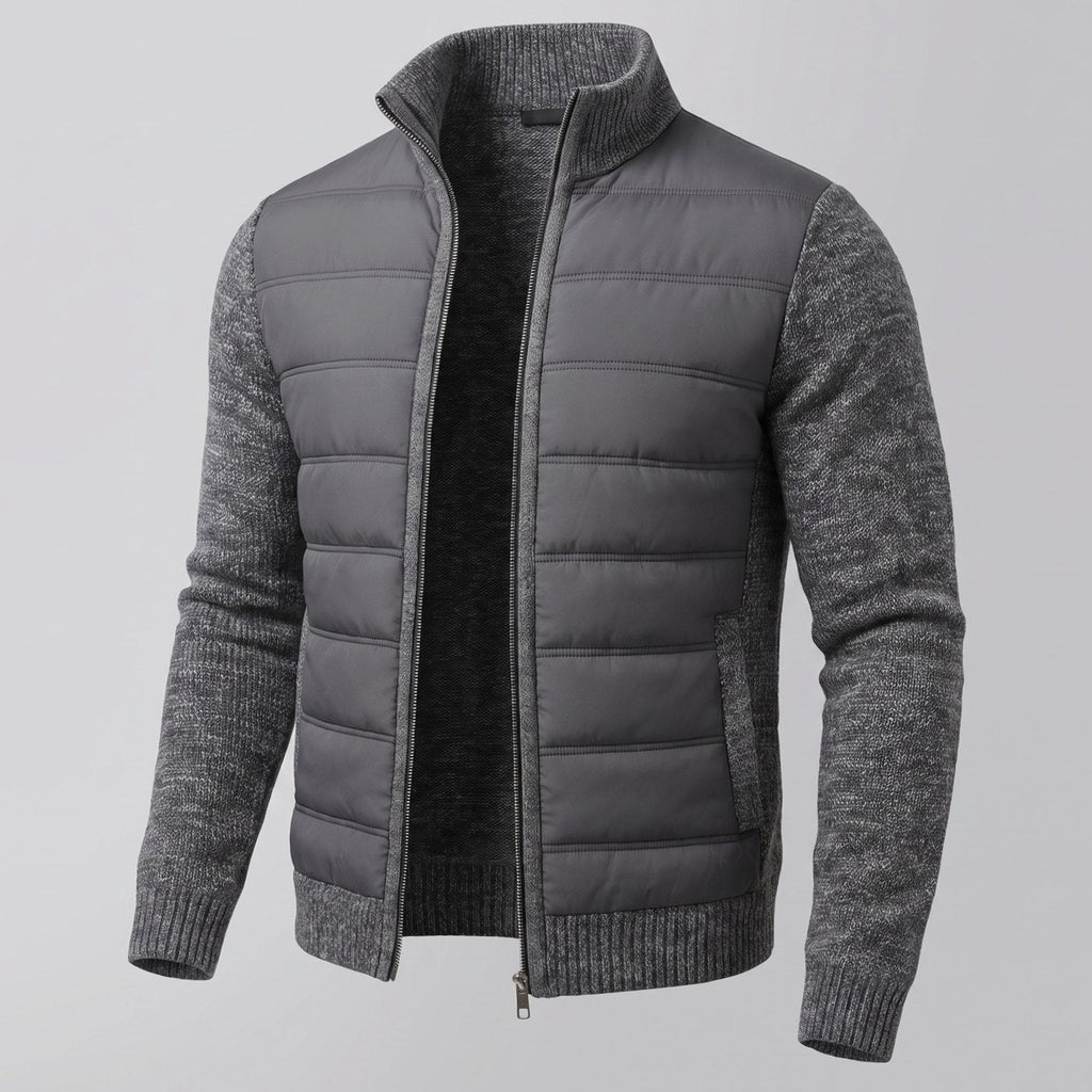 Women's Hybrid Quilted Jacket with Stretch Knit Sleeves - Dark Gray