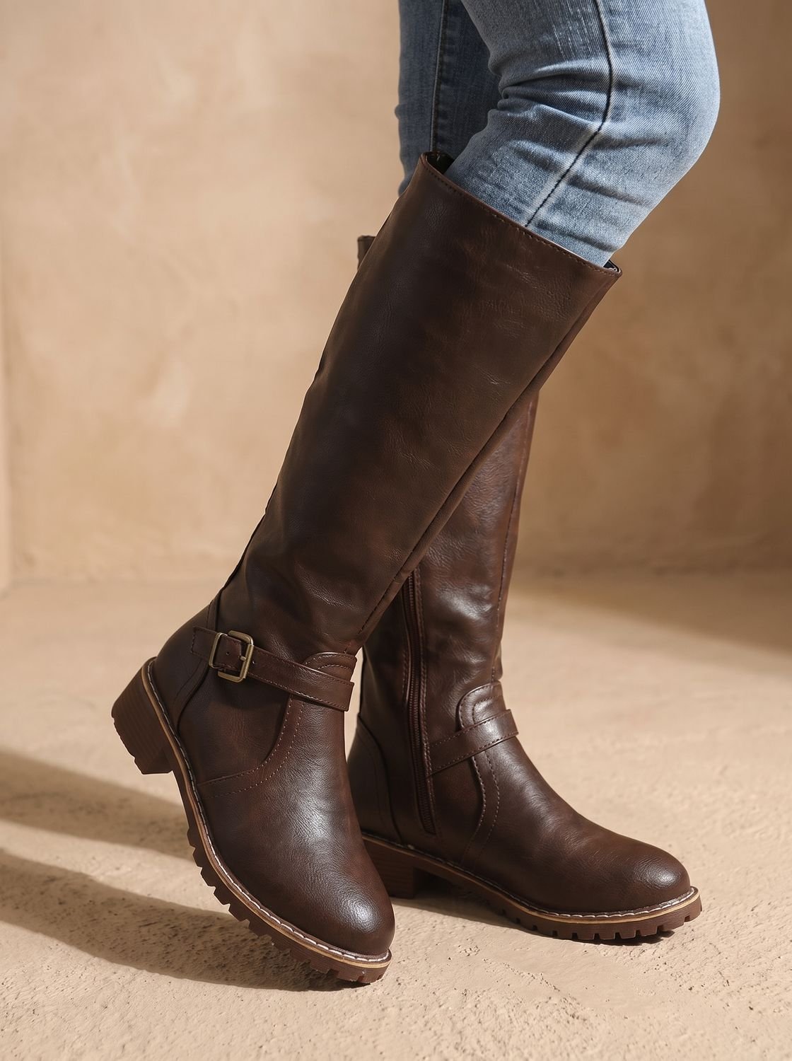 Women's Shock-Absorbing Tall Riding Boots with Lift-Out Footbed - Dark Brown