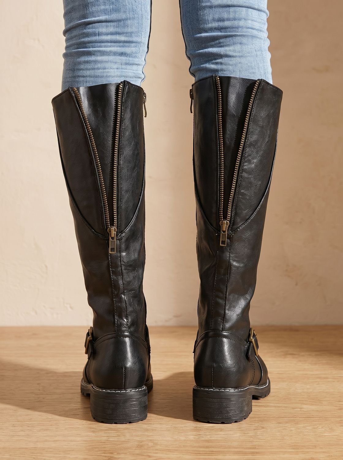 Women's Shock-Absorbing Tall Riding Boots with Lift-Out Footbed - Black