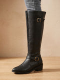Women's Equestrian Tall Riding Boots with Cushioned Footbed - Black