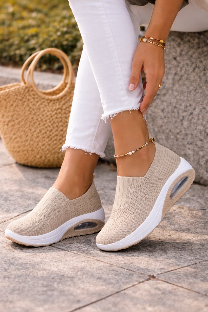 Women's Knit Slip-On Air-Cushion Walking Sneaker Boots