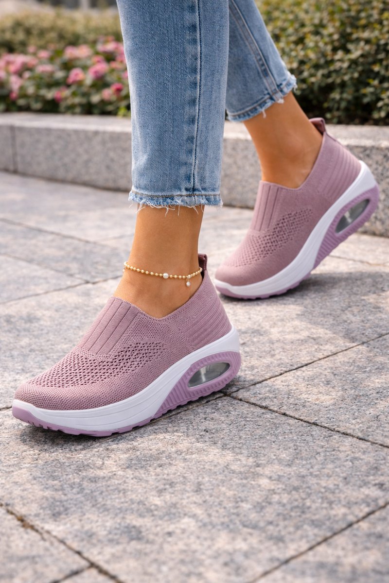 Women's Knit Slip-On Air-Cushion Walking Sneaker Boots