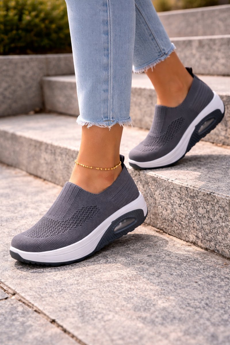 Women's Knit Slip-On Air-Cushion Walking Sneaker Boots