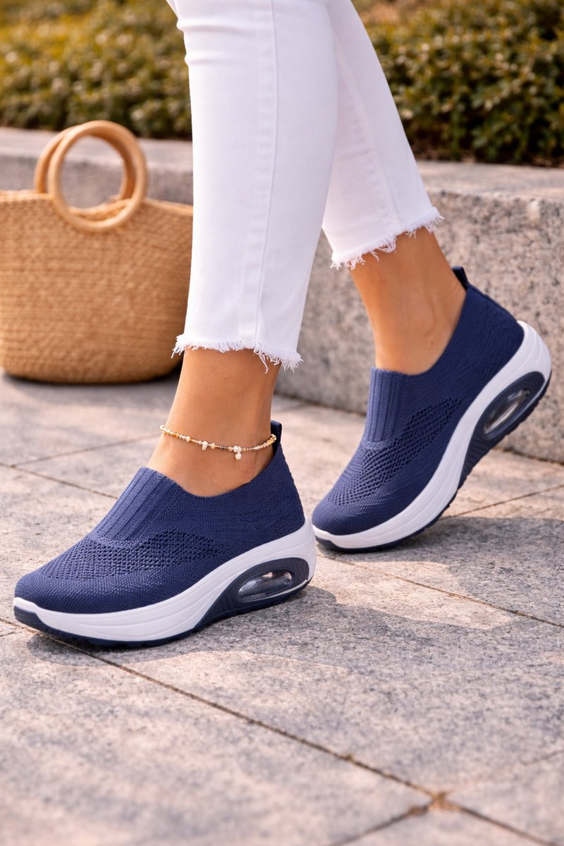 Women's Knit Slip-On Air-Cushion Walking Sneaker Boots