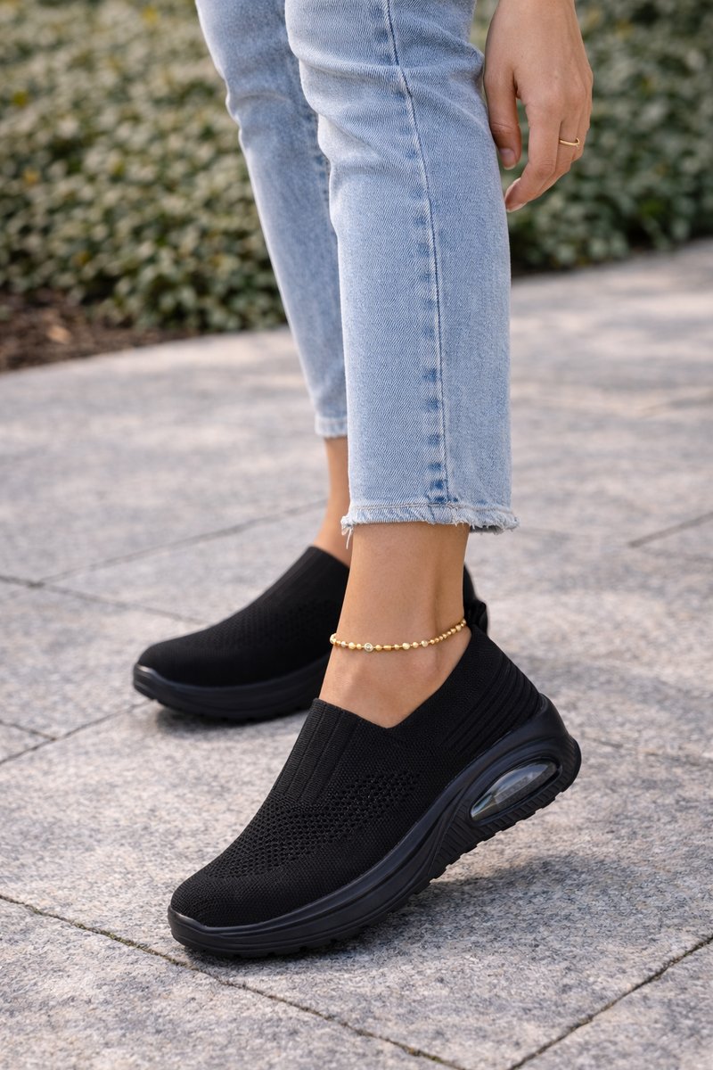 Women's Knit Slip-On Air-Cushion Walking Sneaker Boots