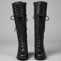 Women's Lace-Up Block Heel Studded Knee-High Boots