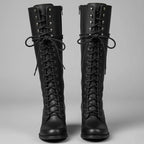 Women's Lace-Up Block Heel Studded Knee-High Boots